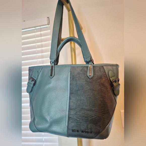 Steve Madden Handbags - STEVE‎ MADDEN Teal Half Suede Bleticia Tote Bag Satchel Purse
